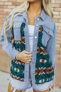 Pocketed Button Up Long Sleeve Denim Jacket Trandify Deal