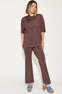 Basic Bae Full Size Bamboo Drop Shoulder T-Shirt and Flare Pants Set Trandify Deal