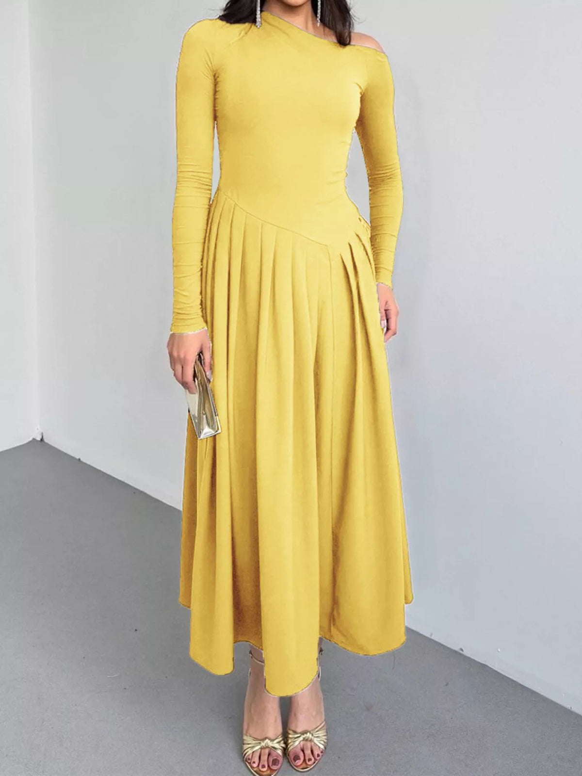 Ruched One Shoulder Bodycon Dress in Yellow