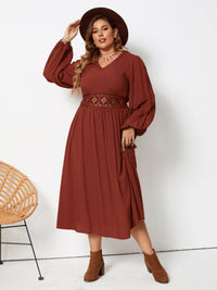 Plus Size Lace Detail V-Neck Balloon Sleeve Dress Trandify deal