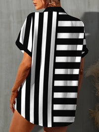 Striped Button Up Short Sleeve Shirt Trandify deal