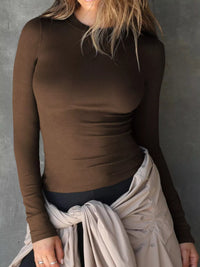 Ribbed Long Sleeve Crop Top - Soft Basic T-Shirt