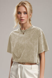 Basic Bae Round Neck Dropped Shoulder Short Sleeve T-Shirt Trandify Deal