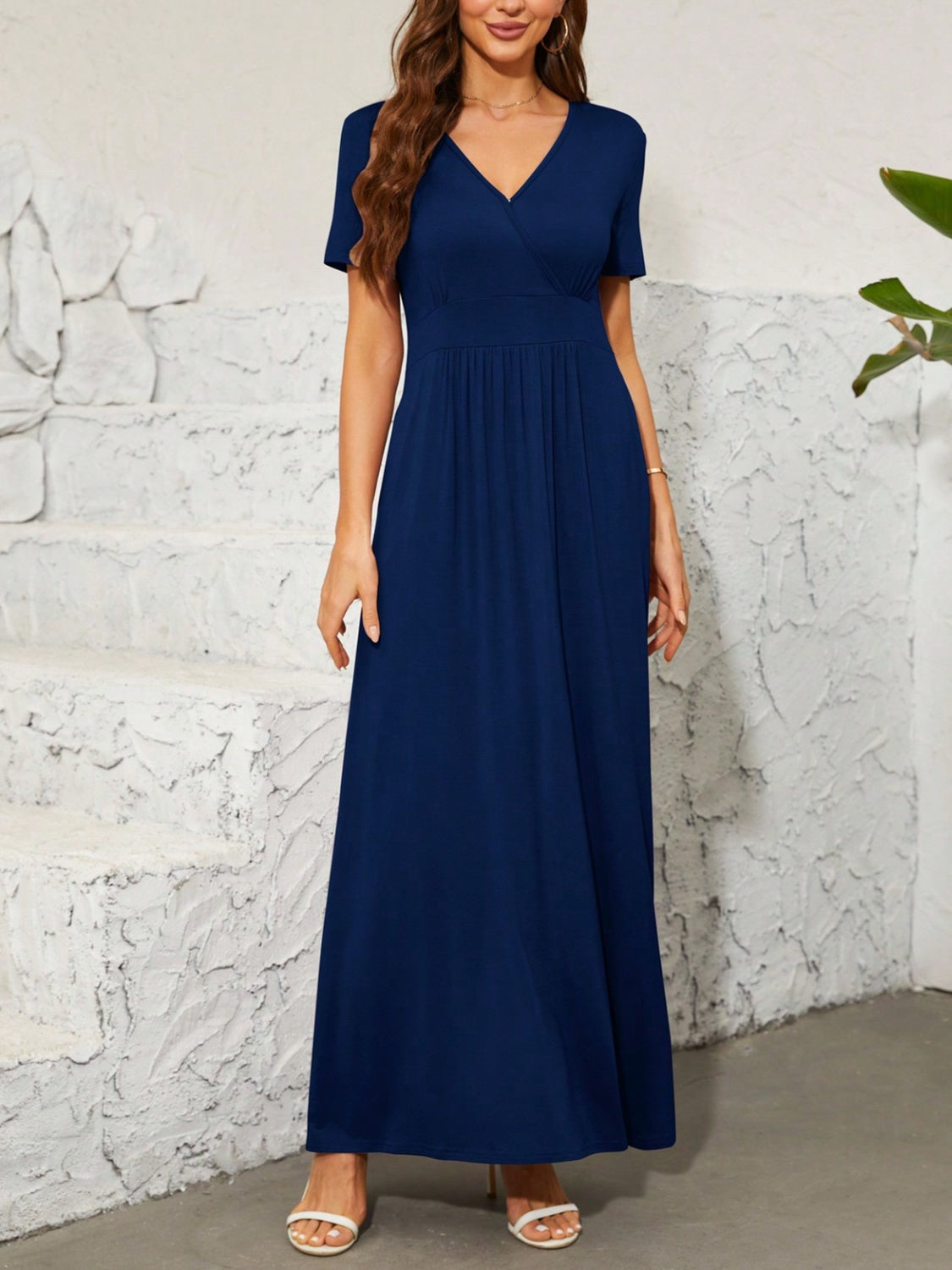 Surplice Short Sleeve Maxi Dress Trandify deal