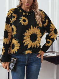 Sunflower Round Neck Long Sleeve Sweater Trandify Deal
