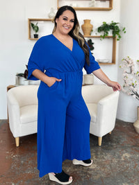 Double Take Full Size Surplice Wide Leg Jumpsuit with Pockets Trandify Deal