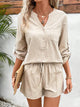 Notched Long Sleeve Top and Shorts Set Trandify deal