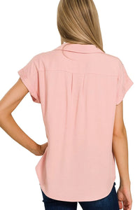 Women’s Tencel V-Neck Collared Top with Front Pockets – Trendy Casual Blouse for USA Women – TrandifyDeal