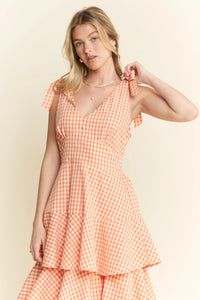 Flowy Checkered Print Dress with Ruffled Skirt – Casual Women’s Fashion