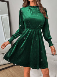 Glitter Mock Neck Long Sleeve Mini Dress Trandify Deal