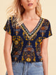 FAM-FAM Printed V-Neck Short Sleeve T-Shirt Trandify deal