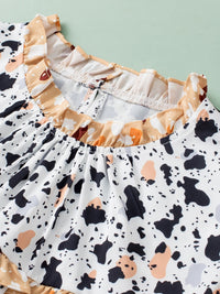 Ruffled Printed Mock Neck Cap Sleeve Blouse Trandify deal