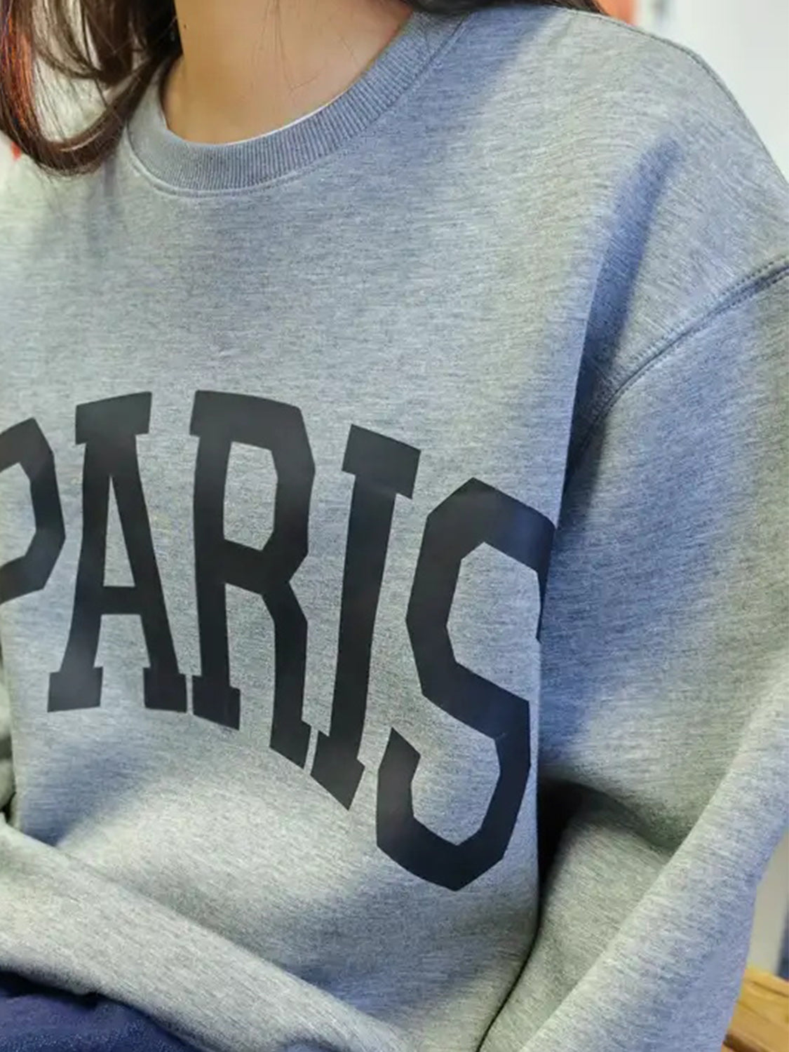 Basic Bae PARIS Round Neck Long Sleeve Air Scuba Sweatshirt Trandify Deal