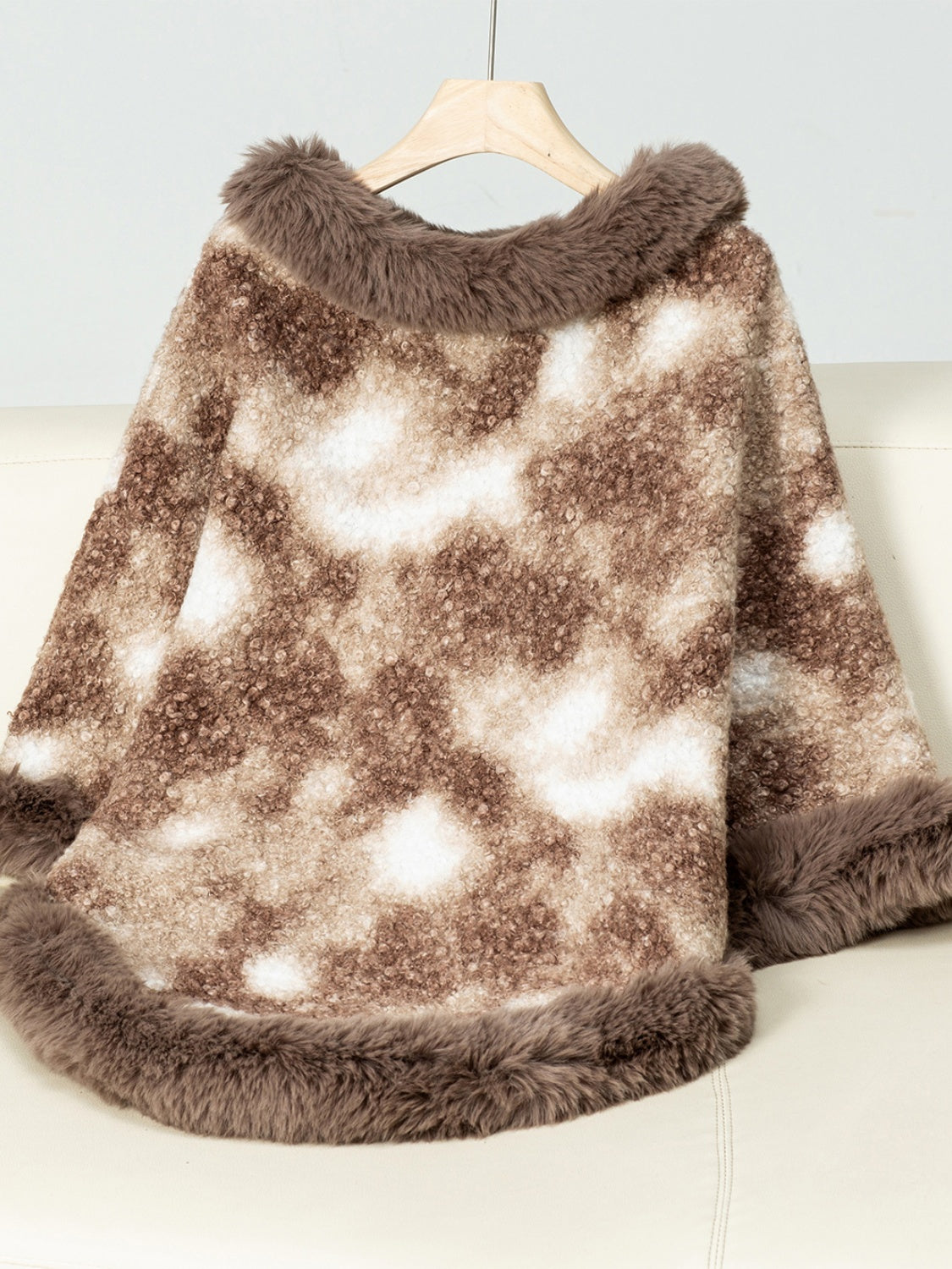 Furry Contrast Three-Quarter Poncho Trandify Deal
