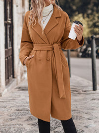 Perfee Dropped Shoulder Tie Waist Coat Trandify Deal