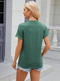 Decorative Button Notched Short Sleeve T-Shirt Trandify deal