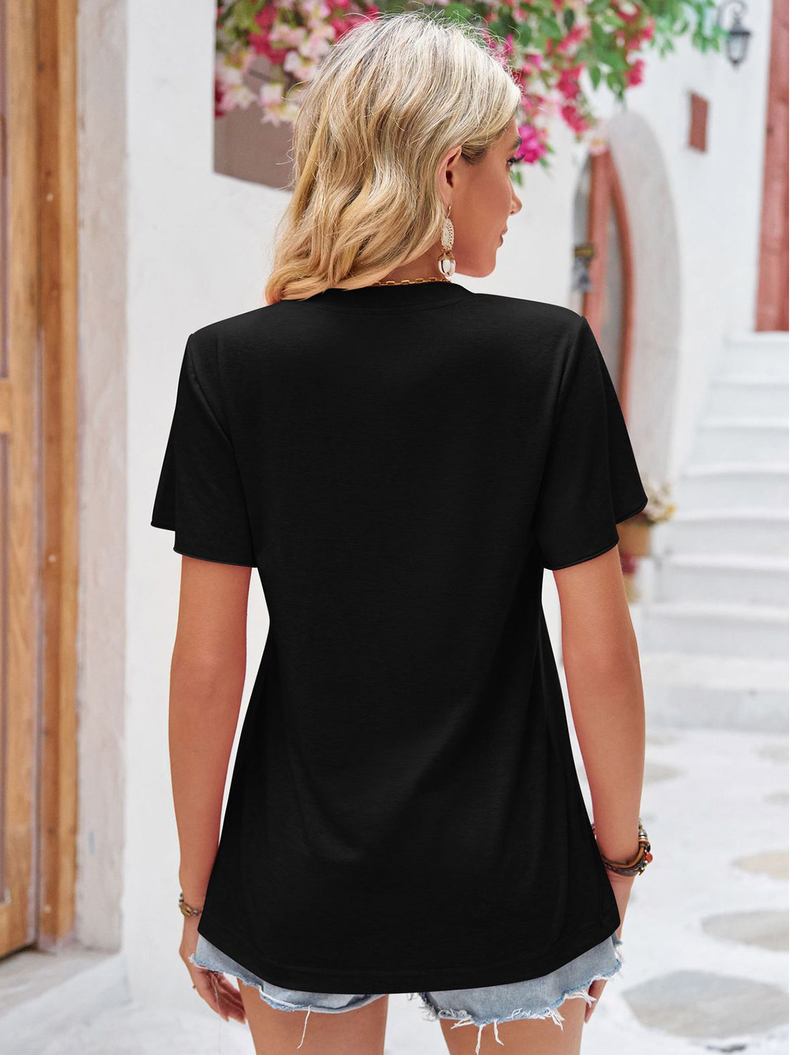 Double Take Ruched V-Neck Short Sleeve T-Shirt Trandify deal