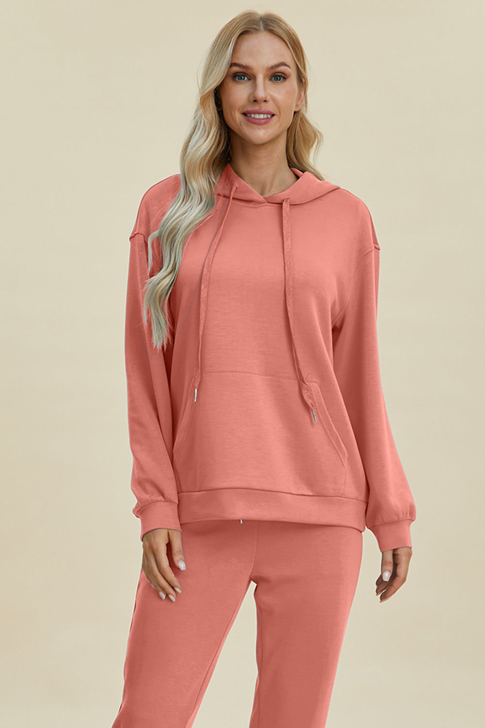 Basic Bae Full Size Air Scuba Drawstring Long Sleeve Hoodie with Kangaroo Pocket Trandify Deal
