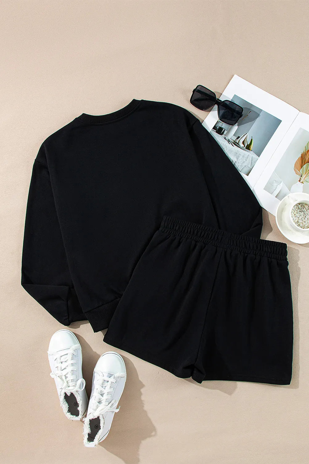 MERRY Sequin Round Neck Long Sleeve Top and Shorts Set Trandify Deal