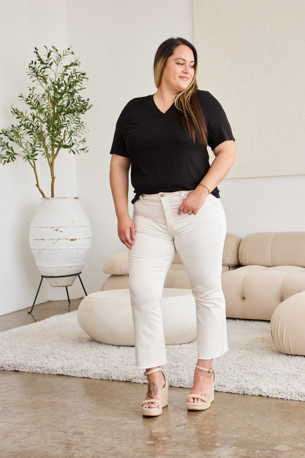 RFM Full Size Tummy Control High Waist Raw Hem Jeans Trandify deal
