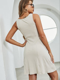 Button Up Square Neck Wide Strap Dress Trandify deal