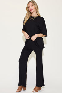 Basic Bae Full Size Bamboo Drop Shoulder T-Shirt and Flare Pants Set Trandify Deal