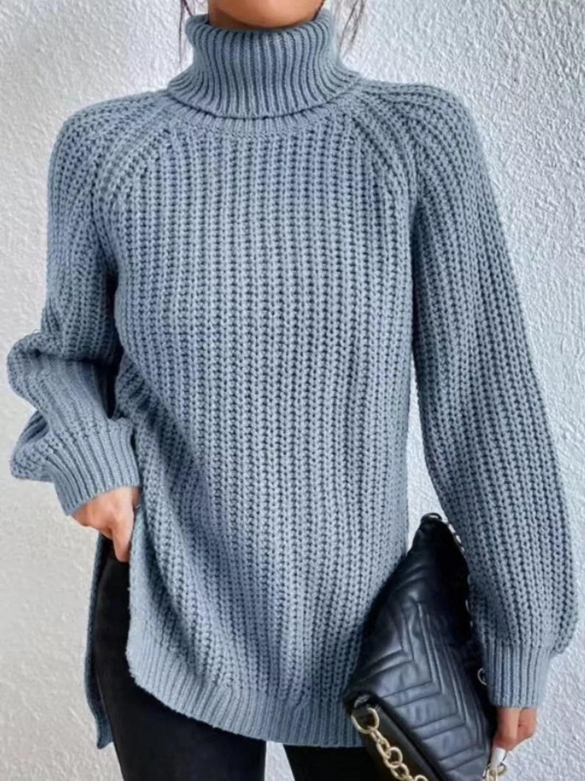 Plus Size Turtleneck Sweater - Ribbed Long Sleeve Top