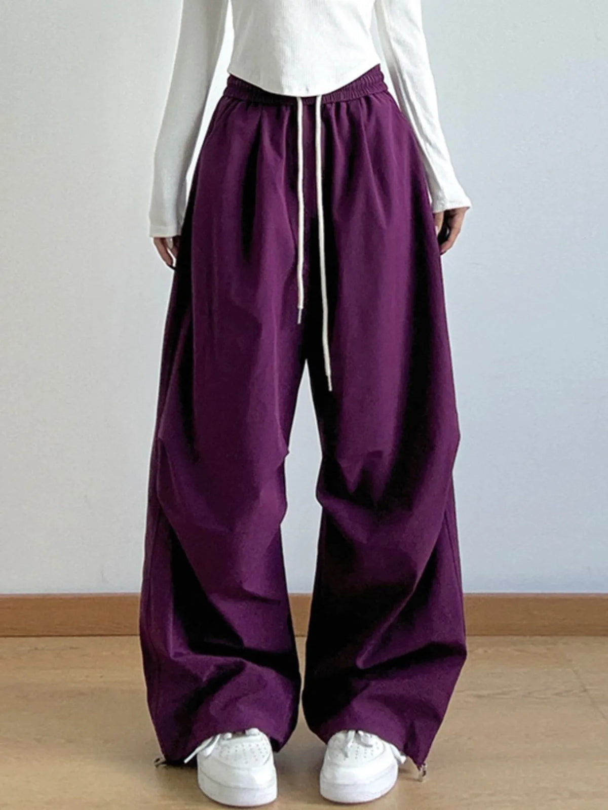 Women’s oversized wide leg drawstring pants in pink – boho chic high-waisted lounge pants