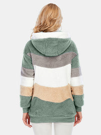 Full Size Drawstring Color Block Zip Up Hooded Outerwear Trandify Deal