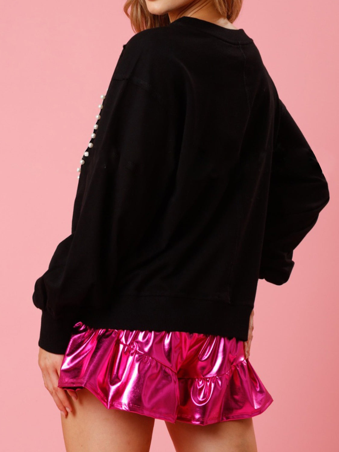 Pearl Trim Round Neck Sweatshirt Trandify deal