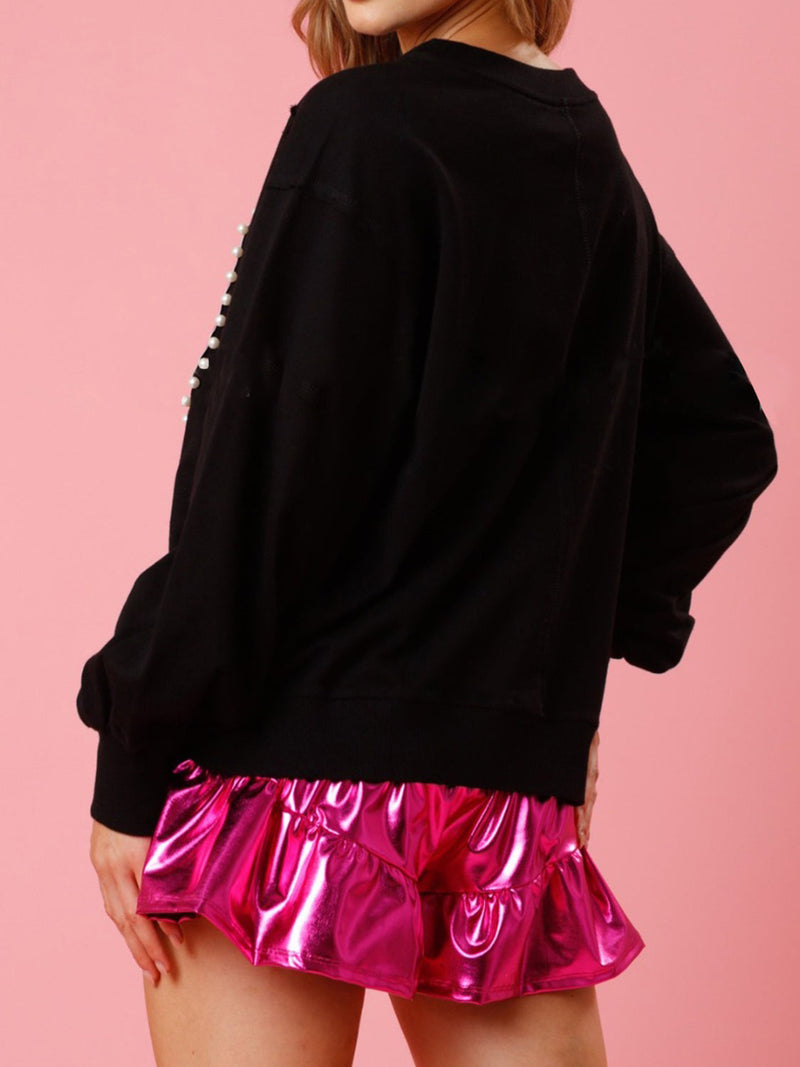 Pearl Trim Round Neck Sweatshirt Trandify deal