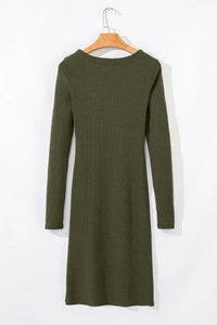 Slit Round Neck Long Sleeve Mini Dress Trandify Deal