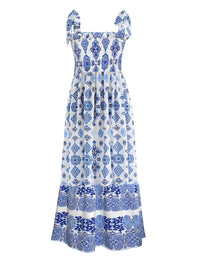 Smocked Printed Square Neck Cami Dress Trandify deal