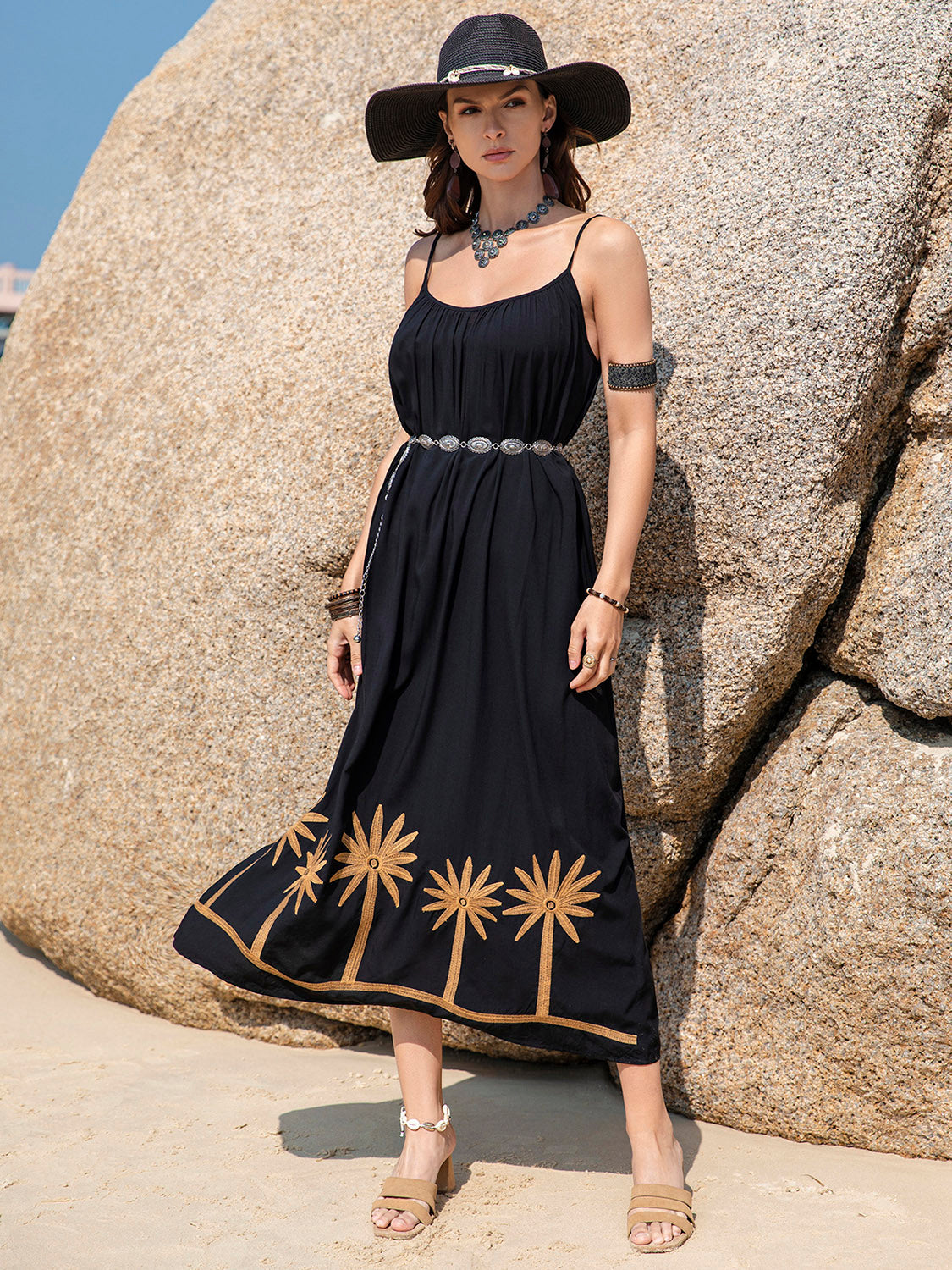 Embroidered Scoop Neck Midi Cami Dress Trandify Deal