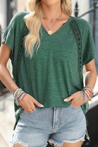 Heathered V-Neck Short Sleeve T-Shirt - Trandify Deal