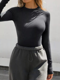 Ribbed Long Sleeve Crop Top - Soft Basic T-Shirt