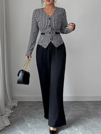 Women's Houndstooth Blazer & Wide Leg Pants Set