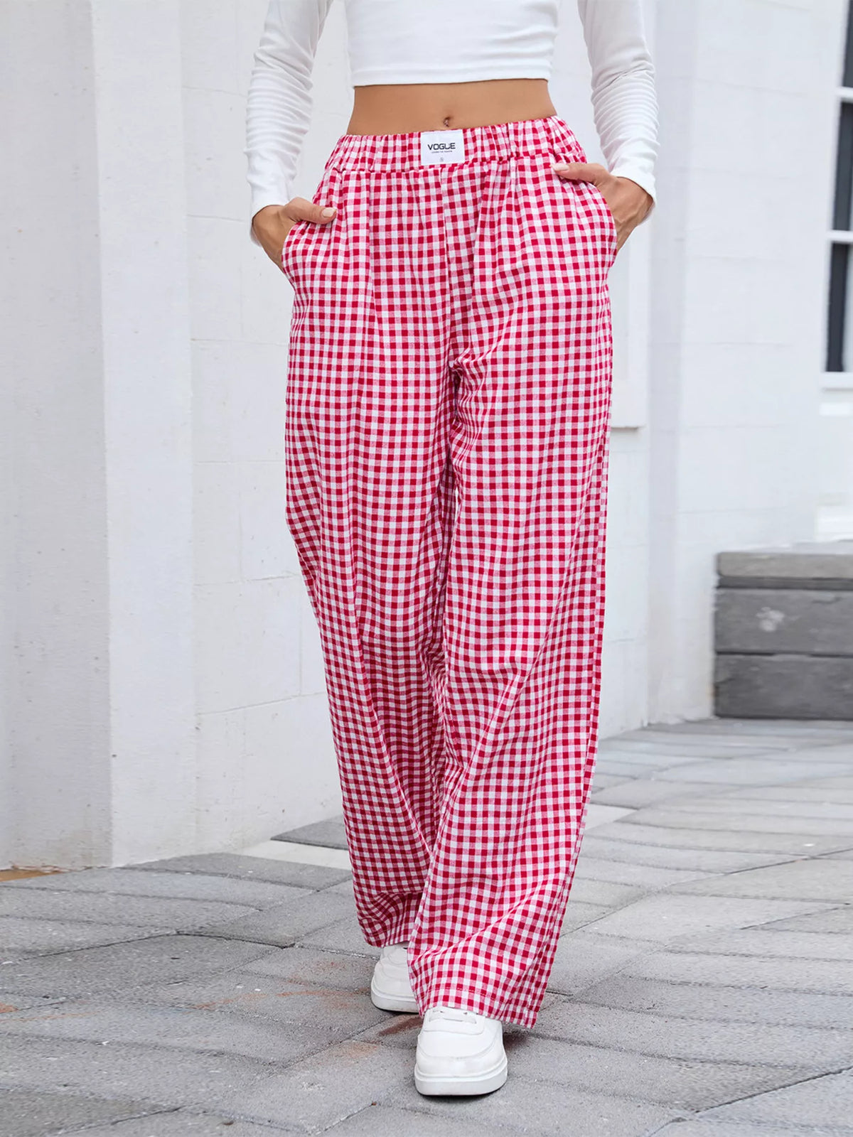 Women's Plaid Wide Leg Cotton Pants