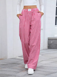 Women's Plaid Wide Leg Cotton Pants