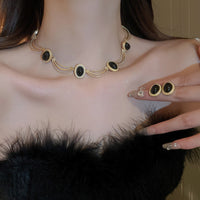 Alloy Oval Gemstone Necklace Trandify Deal