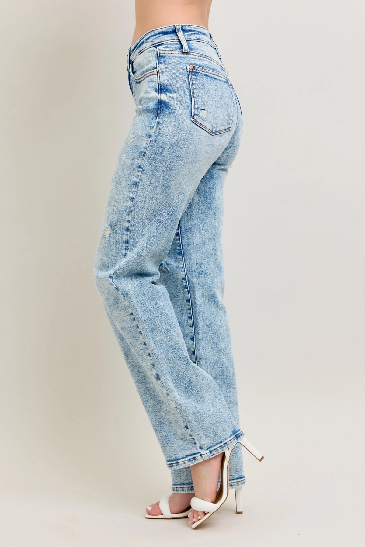 Judy Blue Plus Size 90's Straight Jeans - High Waist Distressed Denim for Women | TrandifyDeal USA