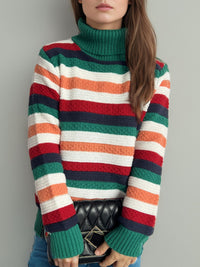 Contrast Stripes Turtleneck Long Sleeve Sweater Trandify Deal