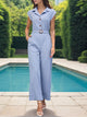 Chic Half Button Collared Wide Leg Jumpsuit for Women – Trendy Outfit | Trandifydeal