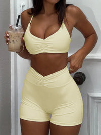 Women’s Ruched Sports Bra and High-Waisted Workout Shorts Set for Gym & Yoga