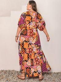 Plus Size Printed V-Neck Half Sleeve Maxi Dress Trandify Deal