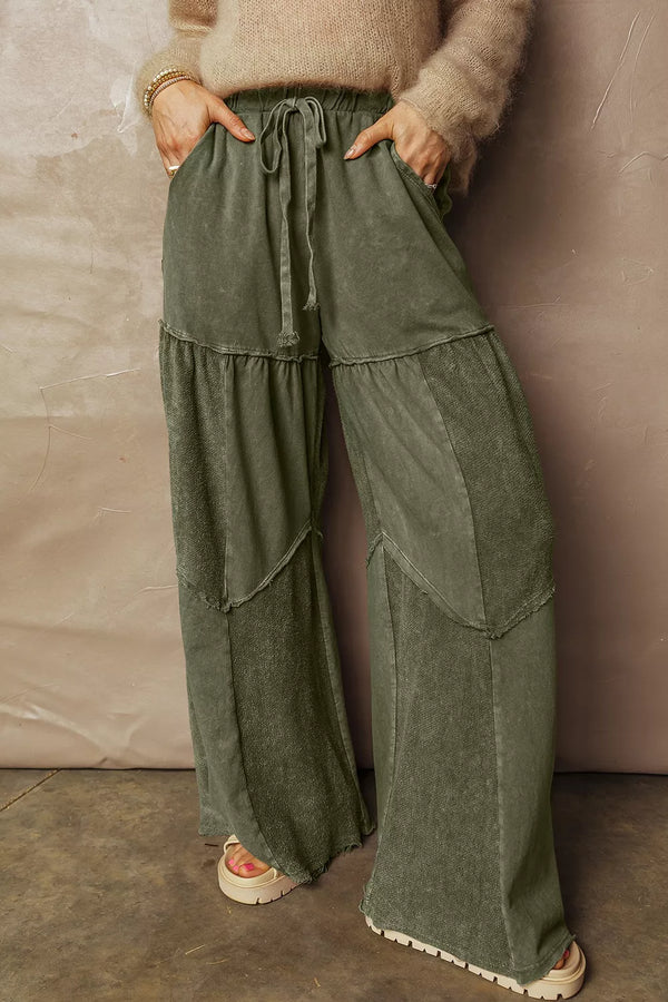 Women's Cotton Tiered Wide Leg Pants with Drawstring