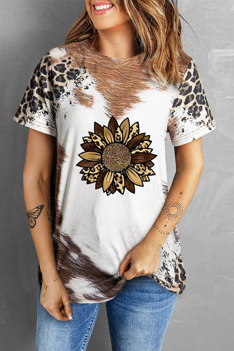 Sunflower Graphic Round Neck Short Sleeve T-Shirt Trandify Deal