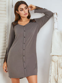 Lace Detail Long Sleeve Mini Lounge Dress Trandify Deal