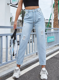 Distressed Straight Jeans with Pockets Trandify Deal