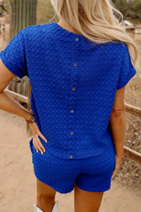 Trendy Textured Sequined Top & Bowknot Shorts Set for Women – USA Fashion Outfit